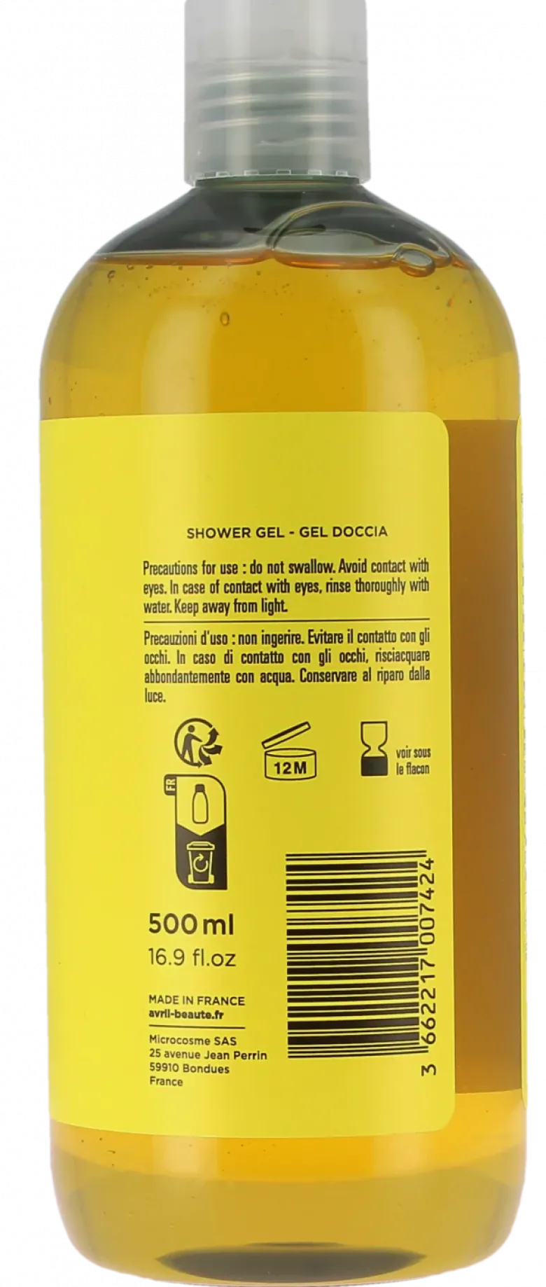 Gel douche zeste de citron bio Avril - flacon de 500ml