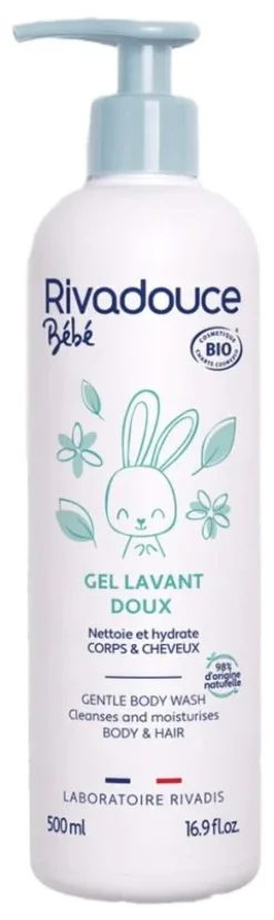 Gel doux lavant bébé bio Rivadouce - flacon-pompe de 500 ml