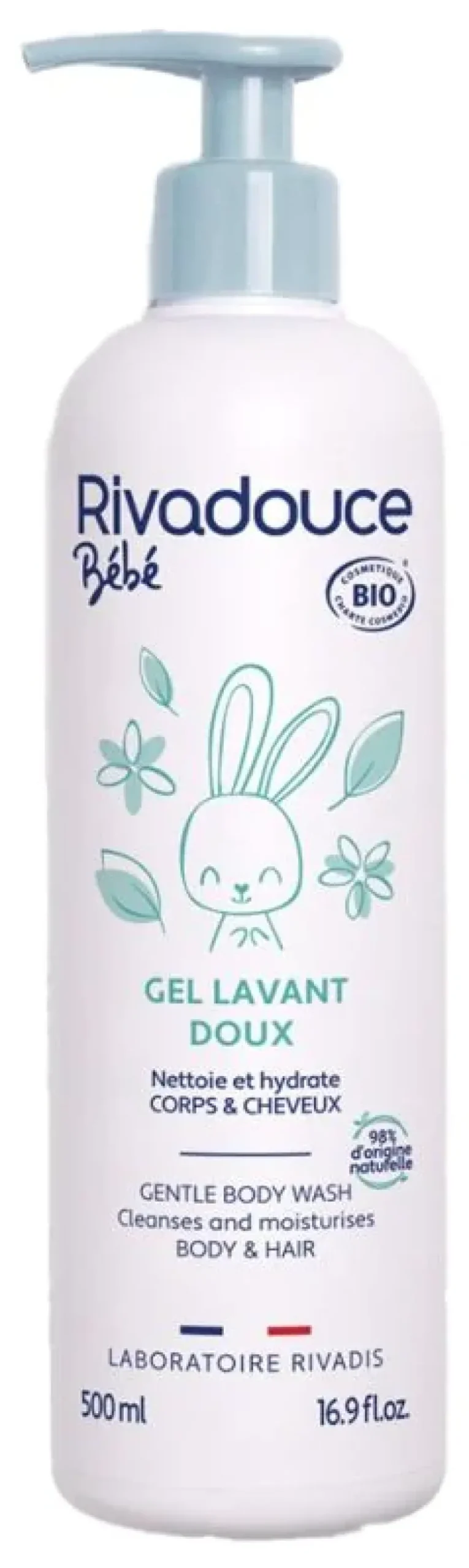 Gel doux lavant bébé bio Rivadouce - flacon-pompe de 500 ml