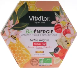 Gelée royale bio 1000 mg Énergie+ Vitaflor - boîte de 20 ampoules