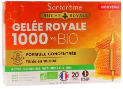 Gelée royale 1000mg bio Santarome - boîte de 20 ampoules de 10ml