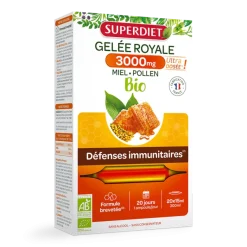 Gelée Royale 3000mg miel pollen bio Super Diet - boîte de 20 ampoules