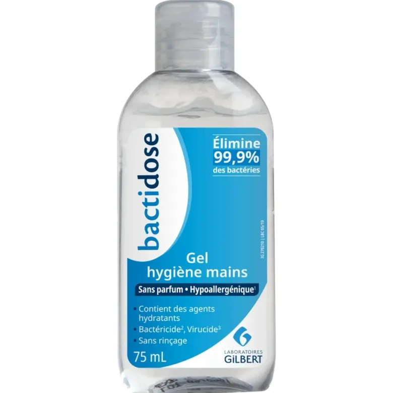 Gel hydroalcoolique hygiène mains Bactidose - flacon de 75ml