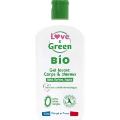 Gel lavant corps et cheveux bio Love & Green - flacon de 500 ml