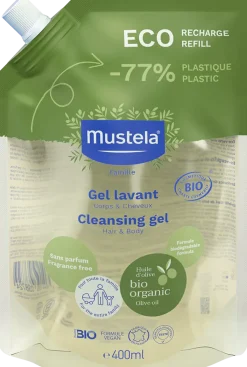 Gel lavant corps et cheveux sans parfum bio Mustela - éco-recharge de 400 ml