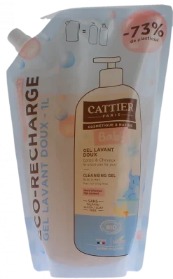 Gel lavant doux bébé bio Cattier - éco-recharge de 1L