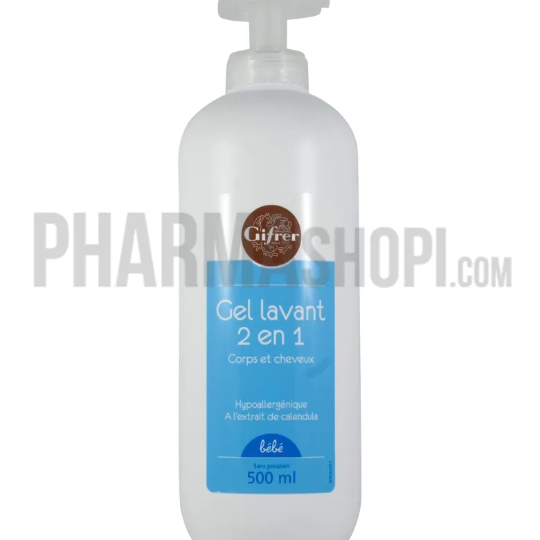 Gel lavant 2 en 1 corps et cheveux bébé Gifrer - flacon pompe de 500 ml