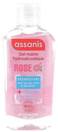 Gel mains hydroalcoolique parfum Rose Assanis - flacon de 80ml