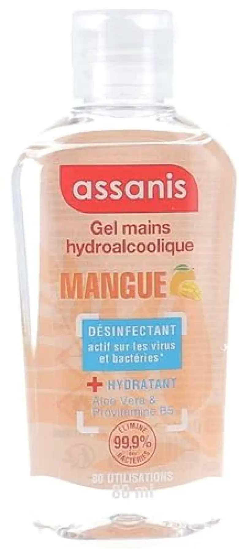 Gel mains hydroalcoolique pocket parfum Mangue Assanis - flacon 80ml
