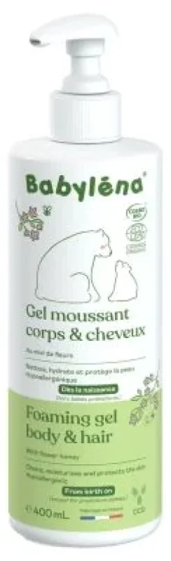 Gel moussant corps & cheveux bio Babyléna - flacon-pompe de 400 ml