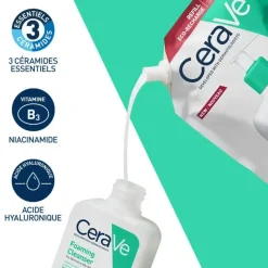 Gel moussant visage CeraVe - un flacon-pompe de 473ml et une éco-recharge de 473ml offre spéciale