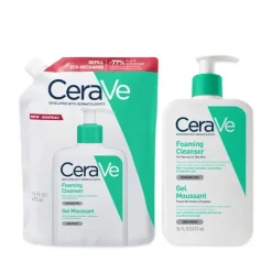 Gel moussant visage CeraVe - un flacon-pompe de 473ml et une éco-recharge de 473ml offre spéciale