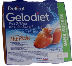 Gelodiet Eau gélifiée avec édulcorant saveur thé pêche Delical - lot de 4 pots de 120g