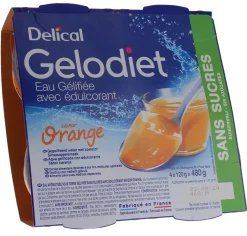 Gelodiet Eau gélifiée avec édulcorant saveur orange Delical - lot de 4 pots de 120g