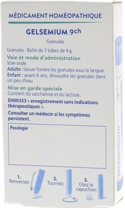 Gelsemium 9CH granules Boiron – 3 tubes de 4 g