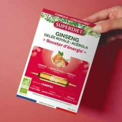 Ginseng gelée royale acérola bio Super Diet - boite de 20 ampoules de 10ml