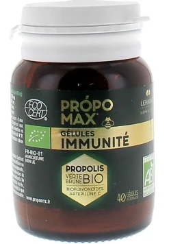 Gélules immunité propomax extrait de propolis bio Lehning - flacon de 40 gélules