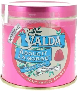 Gomme à mâcher sans sucres goût fruits rouges Valda - pot de 140g