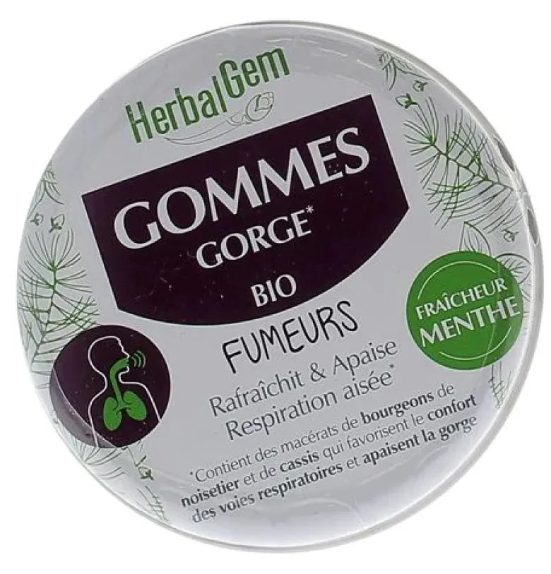 Gommes gorge bio fumeurs HerbalGem - boîte de 45g