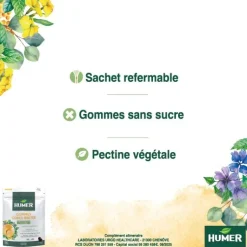 Gommes gorge irritée Menthe-eucalyptus sans sucre Humer - sachet de 30 gommes