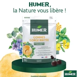 Gommes gorge irritée Menthe-eucalyptus sans sucre Humer - sachet de 30 gommes