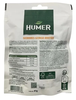 Gommes gorge irritée Menthe-eucalyptus sans sucre Humer - sachet de 30 gommes