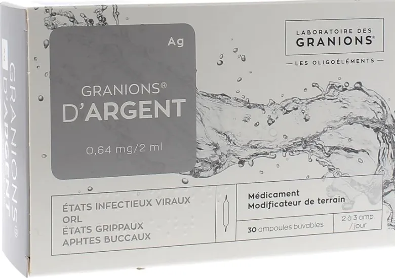 Granions d'argent 0,64mg - Boîte de 30 ampoules de 2ml