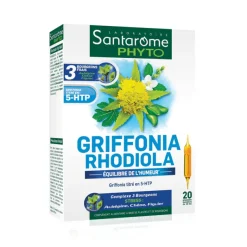 Griffonia rhodiola bio équilibre de l'humeur Santarome - boite de 20 ampoules