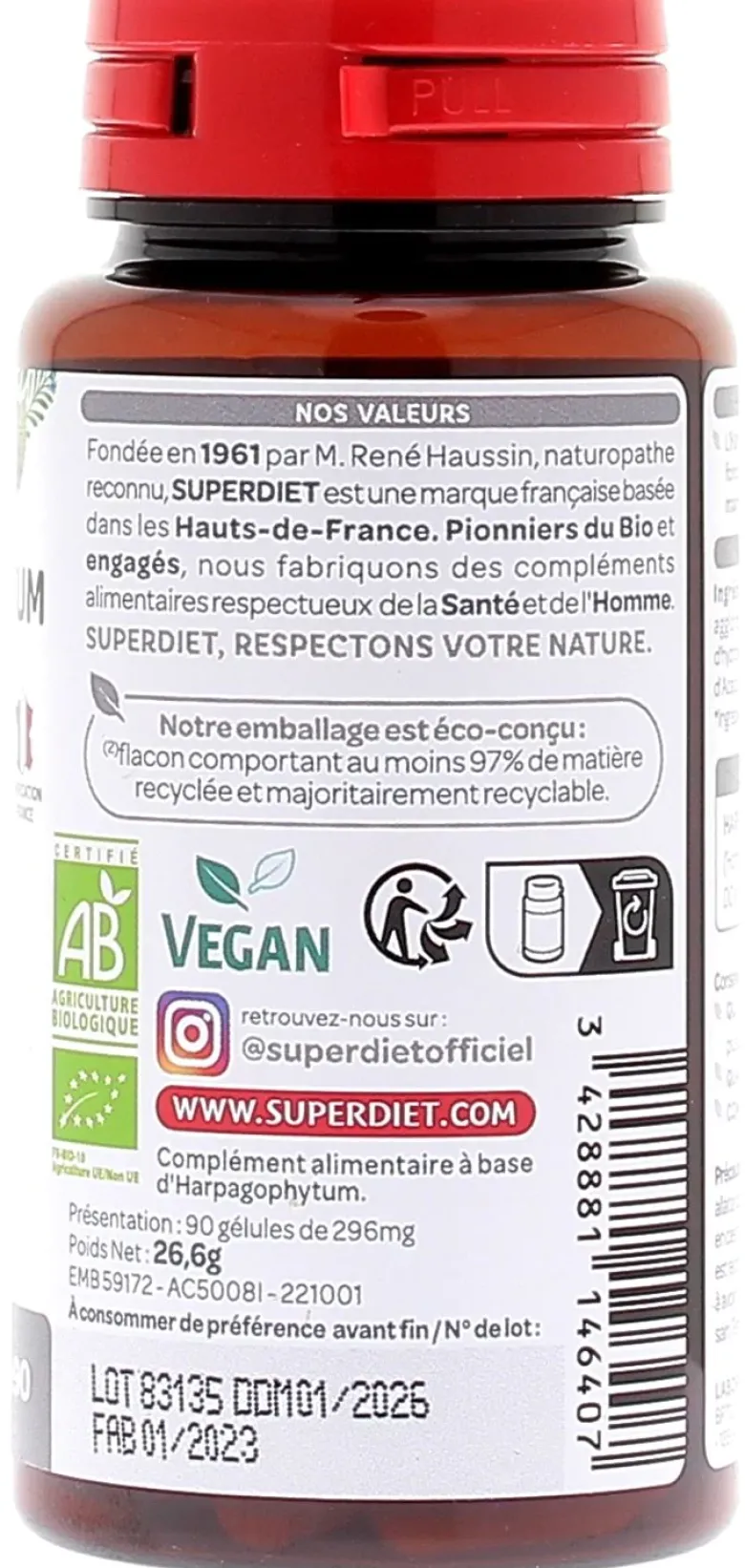Harpagophytum bio Super Diet - boite 90 gélules