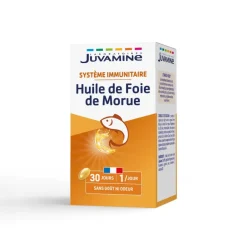 Huile de Foie de Morue Défenses Immunitaires Juvamine - boîte de 30 gélules