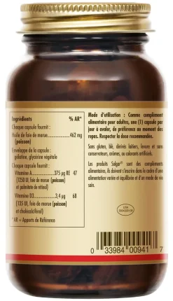 Huile de Foie de Morue Solgar - boîte de 100 gélules