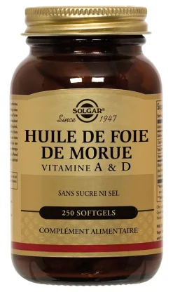 Huile de foie de morue vitamine A & D SOLGAR - Pot de 250 softgels