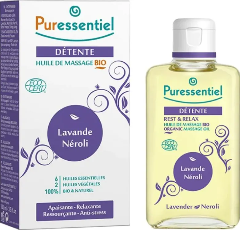 Huile de massage bio détente Puressentiel - flacon de 100 ml