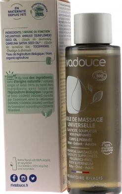 Huile de massage universelle corps et périnée bio Rivadouce - flacon de 100ml