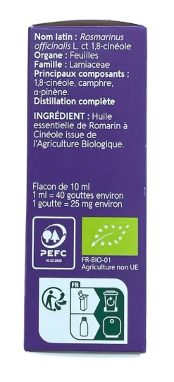 Huile essentielle Romarin à 1,8-cinéol bio Naturactive - flacon de 10ml