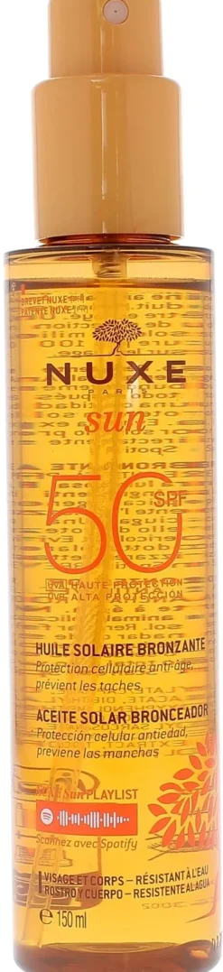 Huile solaire bronzante visage et corps SPF50 Nuxe - spray de 150 ml