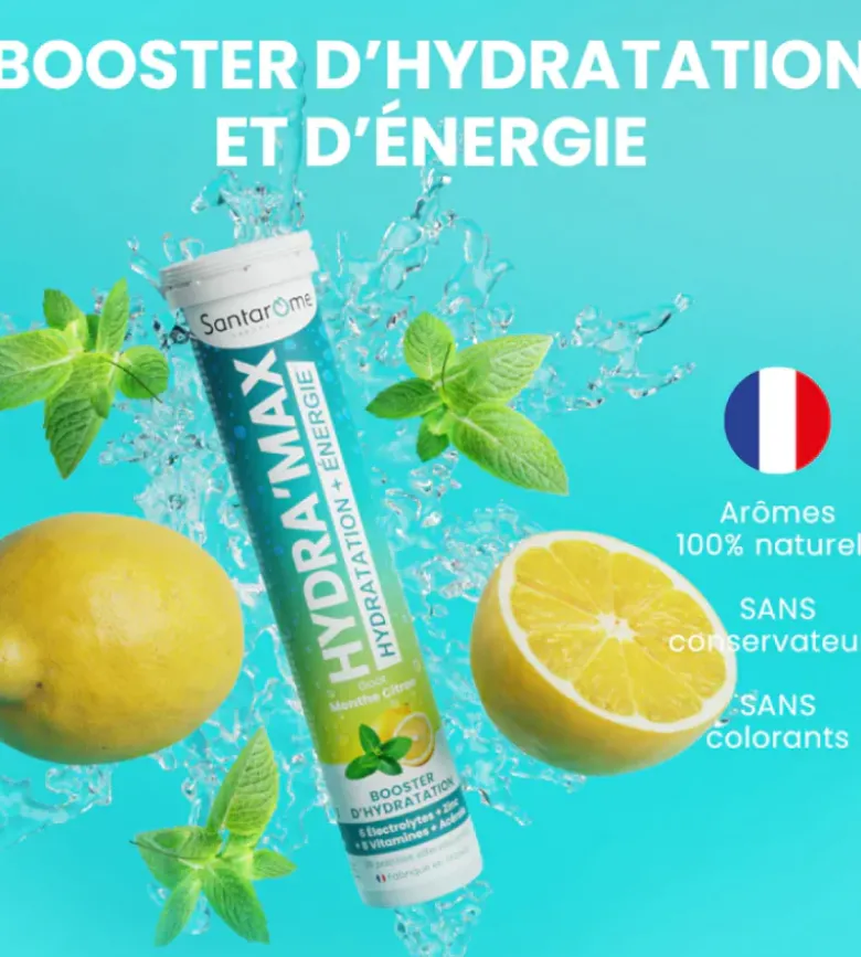 Hydra'max solution d'hydratation arôme menthe citron Santarome - 20 pastilles effervescentess effervescentes