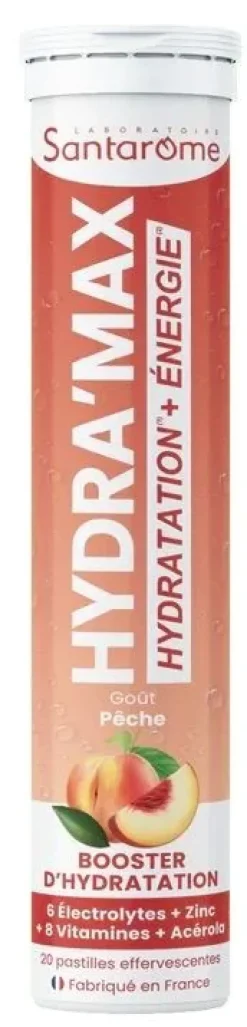 Hydra'max solution d'hydratation arôme pêche Santarome - 20 pastilles effervescentes