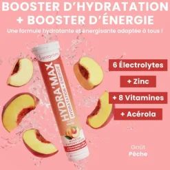 Hydra'max solution d'hydratation arôme pêche Santarome - 20 pastilles effervescentes