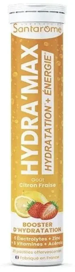Hydra'max solution d'hydratation arôme citron fraise Santarome - 20 pastilles effervescentes