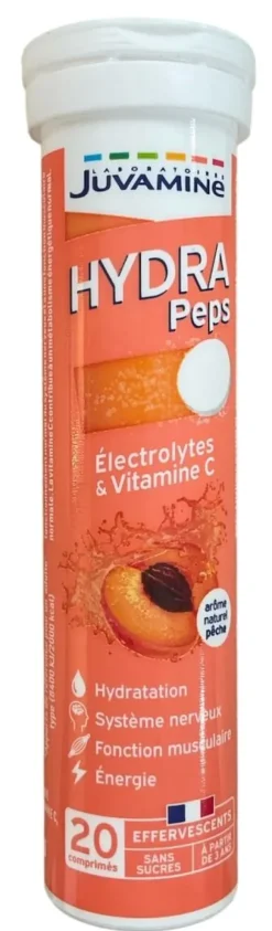 Hydra Peps Juvamine arôme pêche – 20 comprimés effervescents
