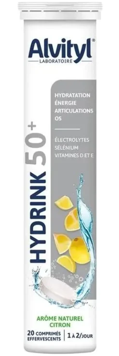 Hydrink 50+ arôme naturel citron Alvityl - tube de 20 comprimés effervescents