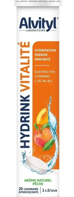 Hydrink vitalité arôme pêche Alvityl - tube de 20 comprimés effervescents