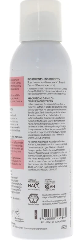 Hydrolat Rose de Damas bio Pranarôm - spray de 150 ml