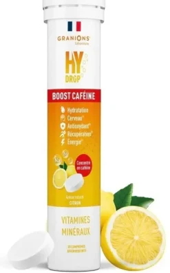 Hydrop Boost caféine solution d'hydratation arôme citron Granions - tube de 20 comprimés effervescents