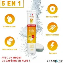 Hydrop Boost caféine solution d'hydratation arôme citron Granions - tube de 20 comprimés effervescents