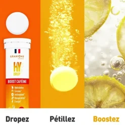 Hydrop Boost caféine solution d'hydratation arôme citron Granions - tube de 20 comprimés effervescents