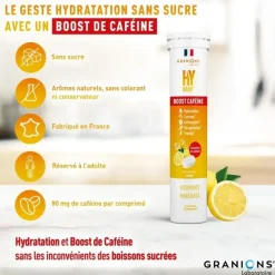 Hydrop Boost caféine solution d'hydratation arôme citron Granions - tube de 20 comprimés effervescents