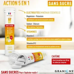 Hydrop Boost caféine solution d'hydratation arôme citron Granions - tube de 20 comprimés effervescents