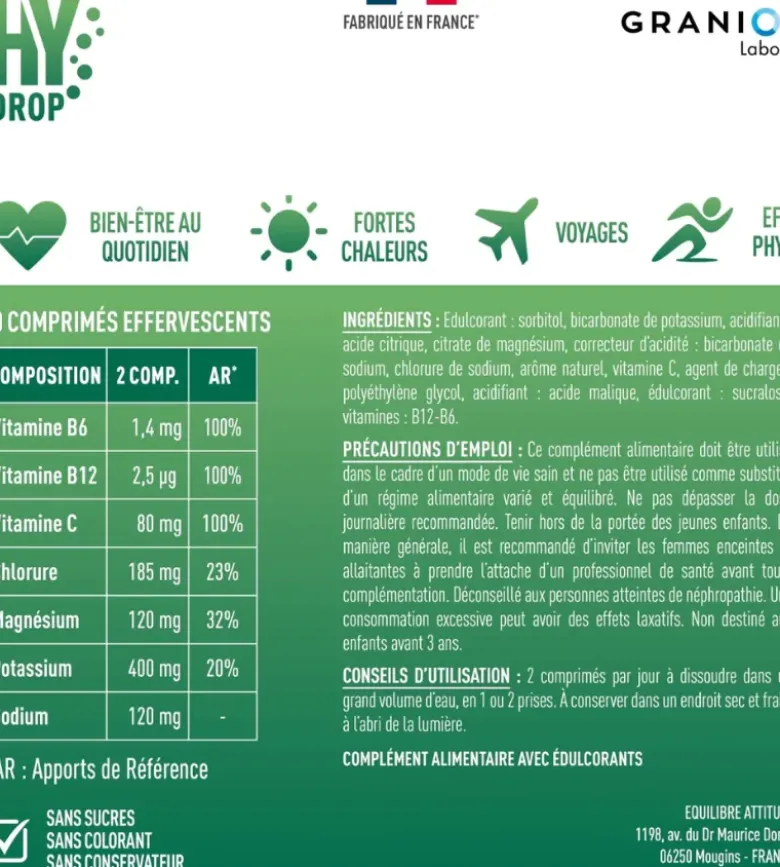 Hydrop solution d'hydratation menthe citron Granions - tube de 20 comprimés effervescents